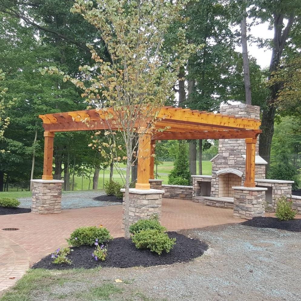 Residential Construction - Outdoor Patio with outdoor fireplace and pavilion